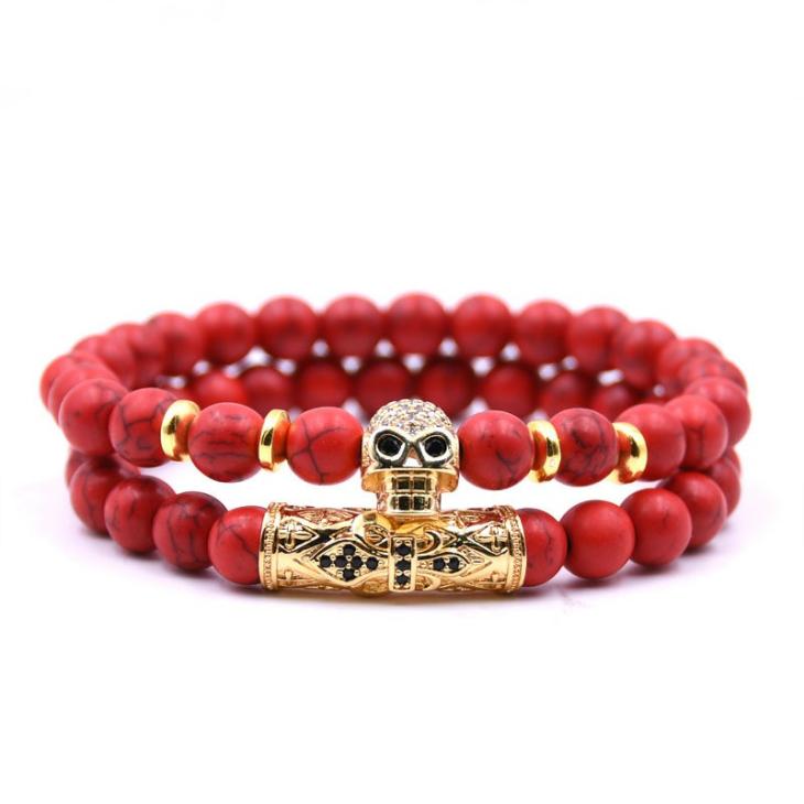 Bratari Barbati | Bratara barbati MYSTYLE Piko Stone Skull Red Bakelite Bijuterii Barbati Bratari Barbati