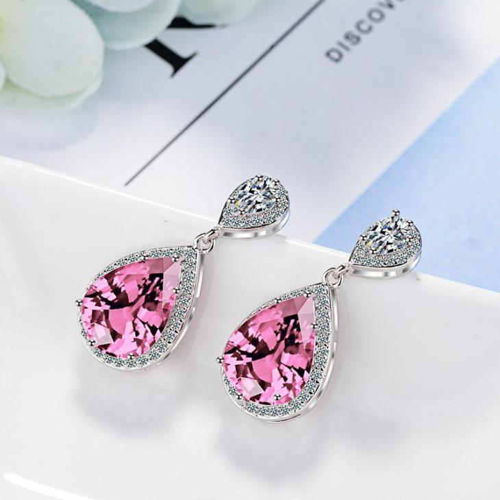 Cercei Femei | Cercei Argint Elemente Swarovski Pink Tears Bijuterii Femei Cercei Femei