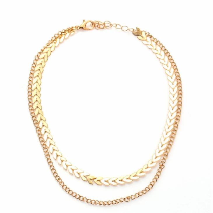 Coliere Femei | Colier femei placat cu aur 14k Colier Dublu Choker Auriu Plat Bijuterii Femei Coliere Femei