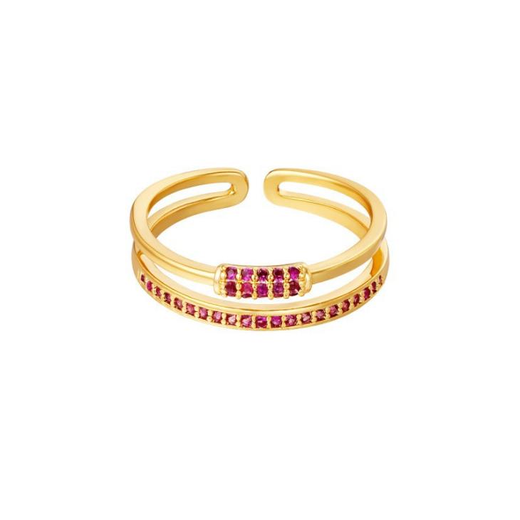 Inele Femei | Inel femei reglabil placat cu aur 14k Bling line crystals ruby Bijuterii Femei Femei