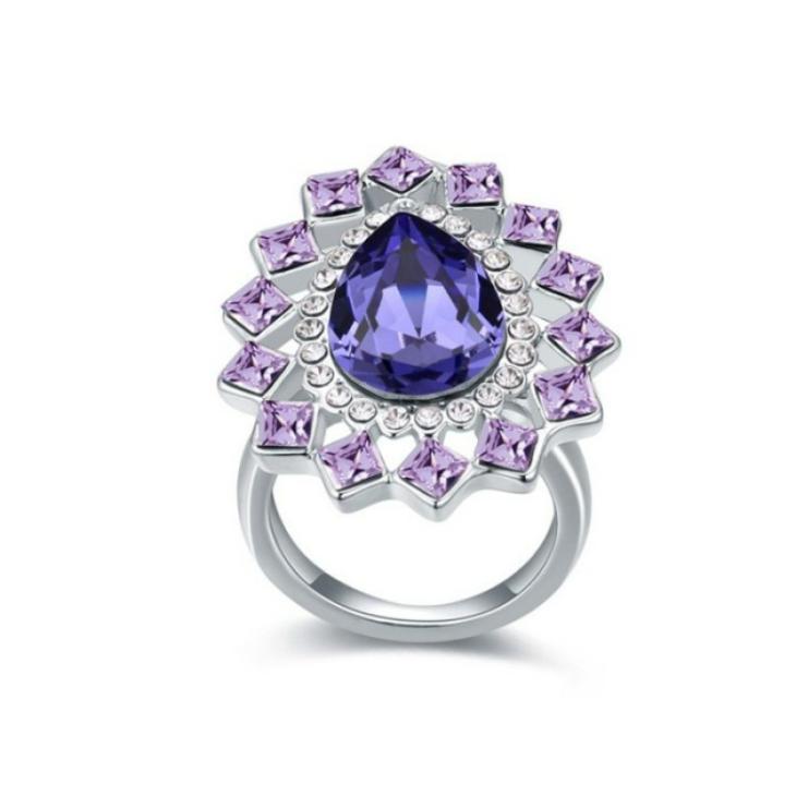 Inele Femei | Inel Placat Cu Aur Alb Elemente Swarovski Amethyst Teardrop Bijuterii Femei Femei