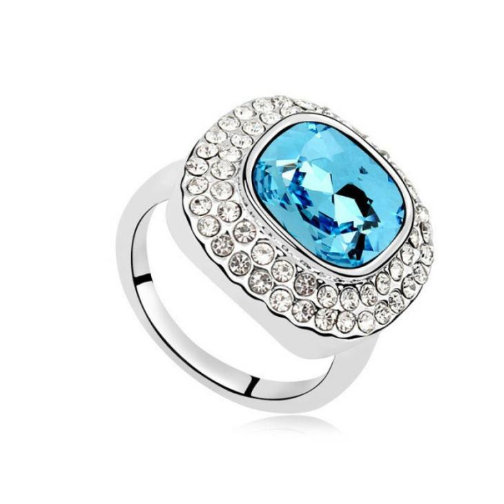 Inele Femei | Inel Placat Cu Aur Alb Elemente Swarovski Annabelle Blue Bijuterii Femei Femei