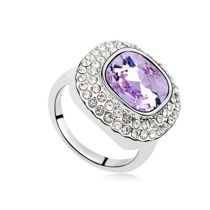 Inele Femei | Inel Placat Cu Aur Alb Elemente Swarovski Annabelle Purple Bijuterii Femei Femei