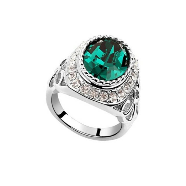 Inele Femei | Inel Placat Cu Aur Alb Swarovski Emerald Garden Bijuterii Femei Femei