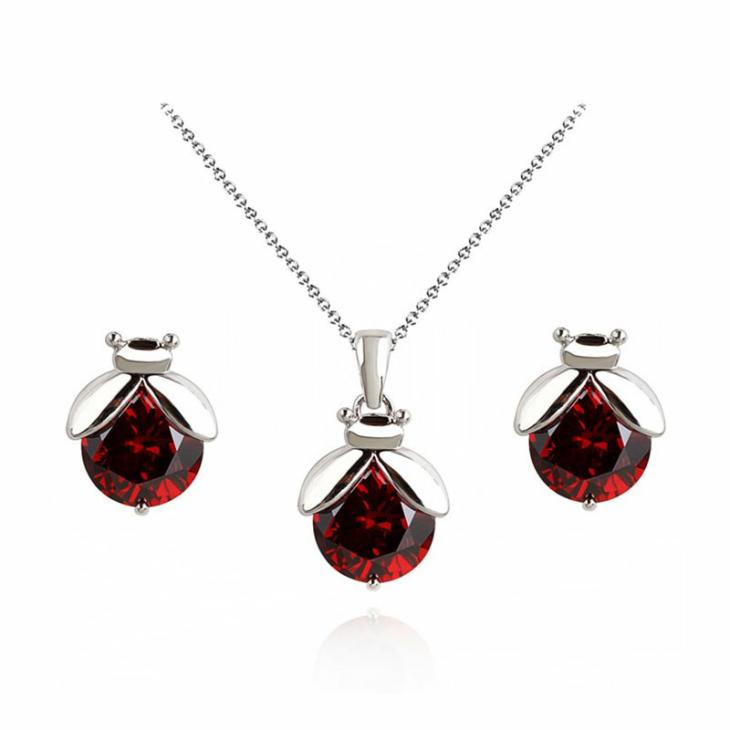 Seturi Femei | Set Argint Lant, Pandantiv, Cercei Cu Elemente Swarovski Red Drops Ladybug Bijuterii Femei Femei