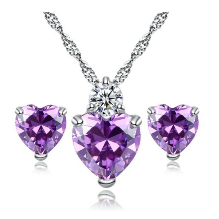 Seturi Femei | Set argint lant si cercei cu elemente swarovsky Purple Heart Bijuterii Femei Femei