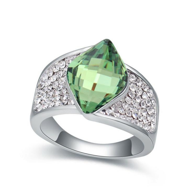 Inele Femei | Inel Placat Cu Aur Alb Elemente Swarovski Paloma Green Crystal Bijuterii Femei Femei